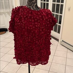 Anthropologie Red Textured Floral Blouse